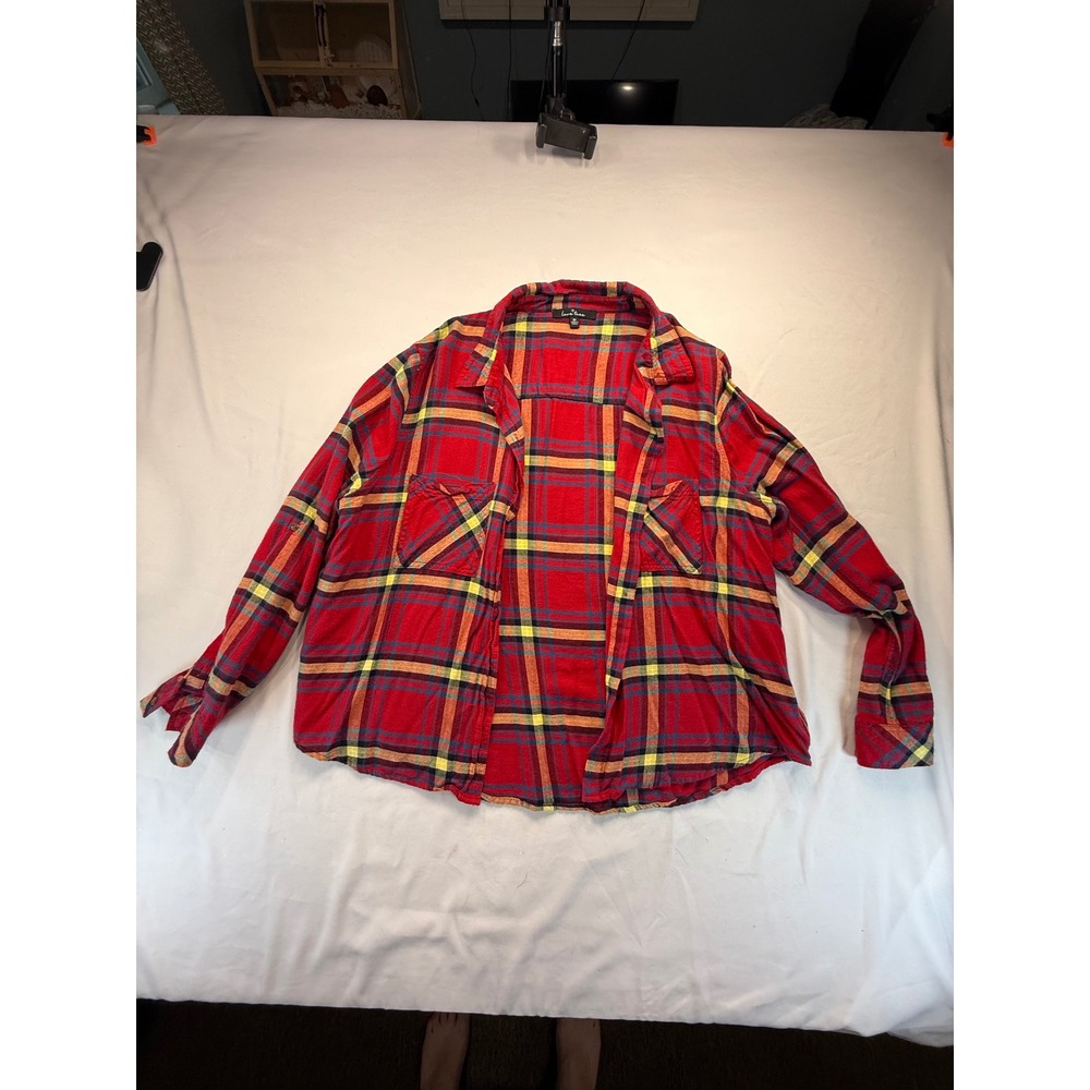 Love Tree Womens 2X Red Plaid Flannel Shirt Long Sleeve Button Down Pocket Top
